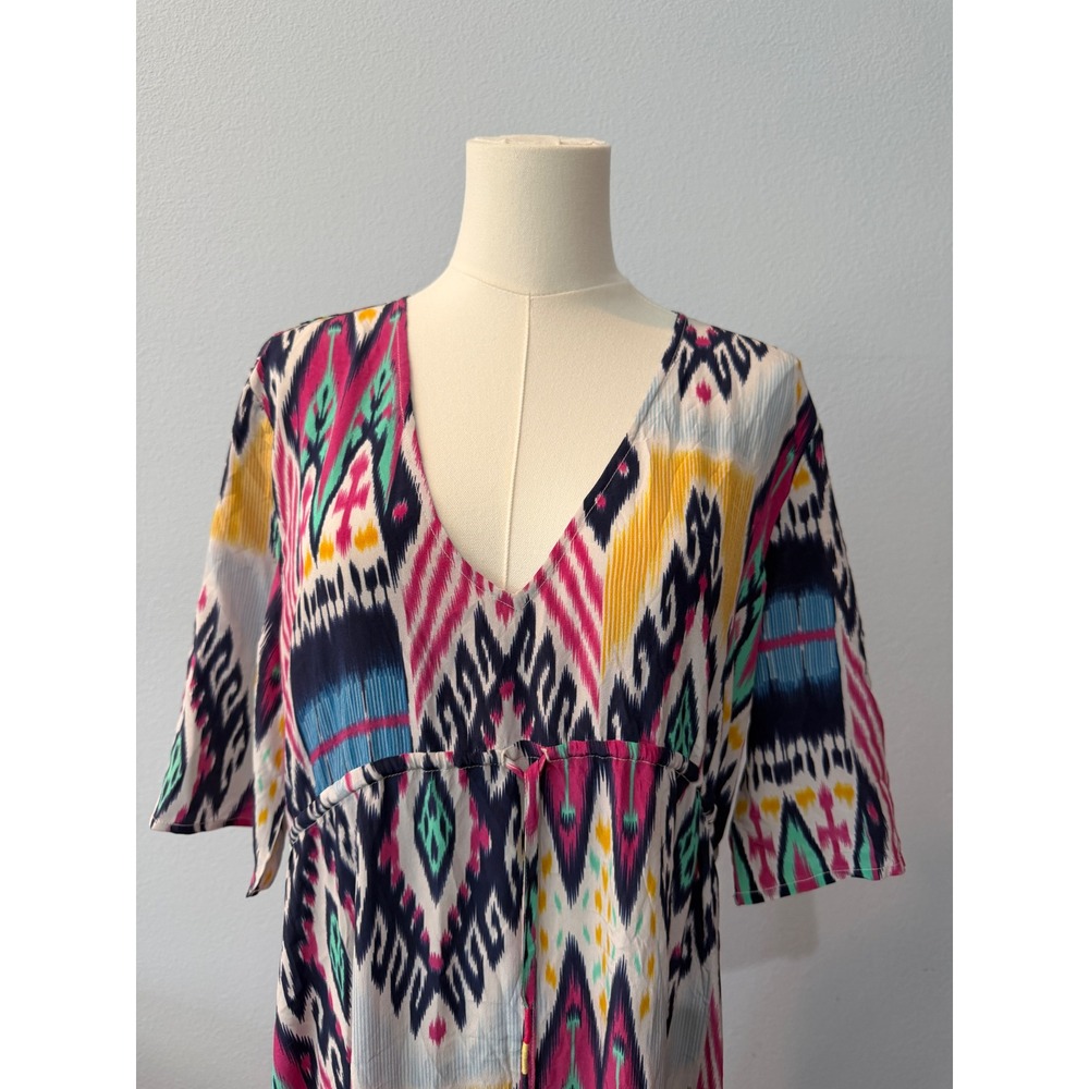 Figue Ikat Avery Maxi Dress V-Neck Tassel Boho Chic Resortwear Tribal Size Large - Picture 3 of 11